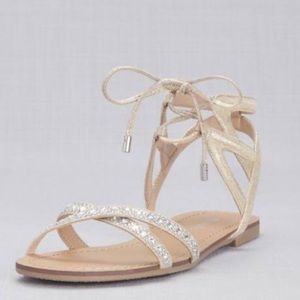 Ankle-Tie Jeweled Crisscross Sandals